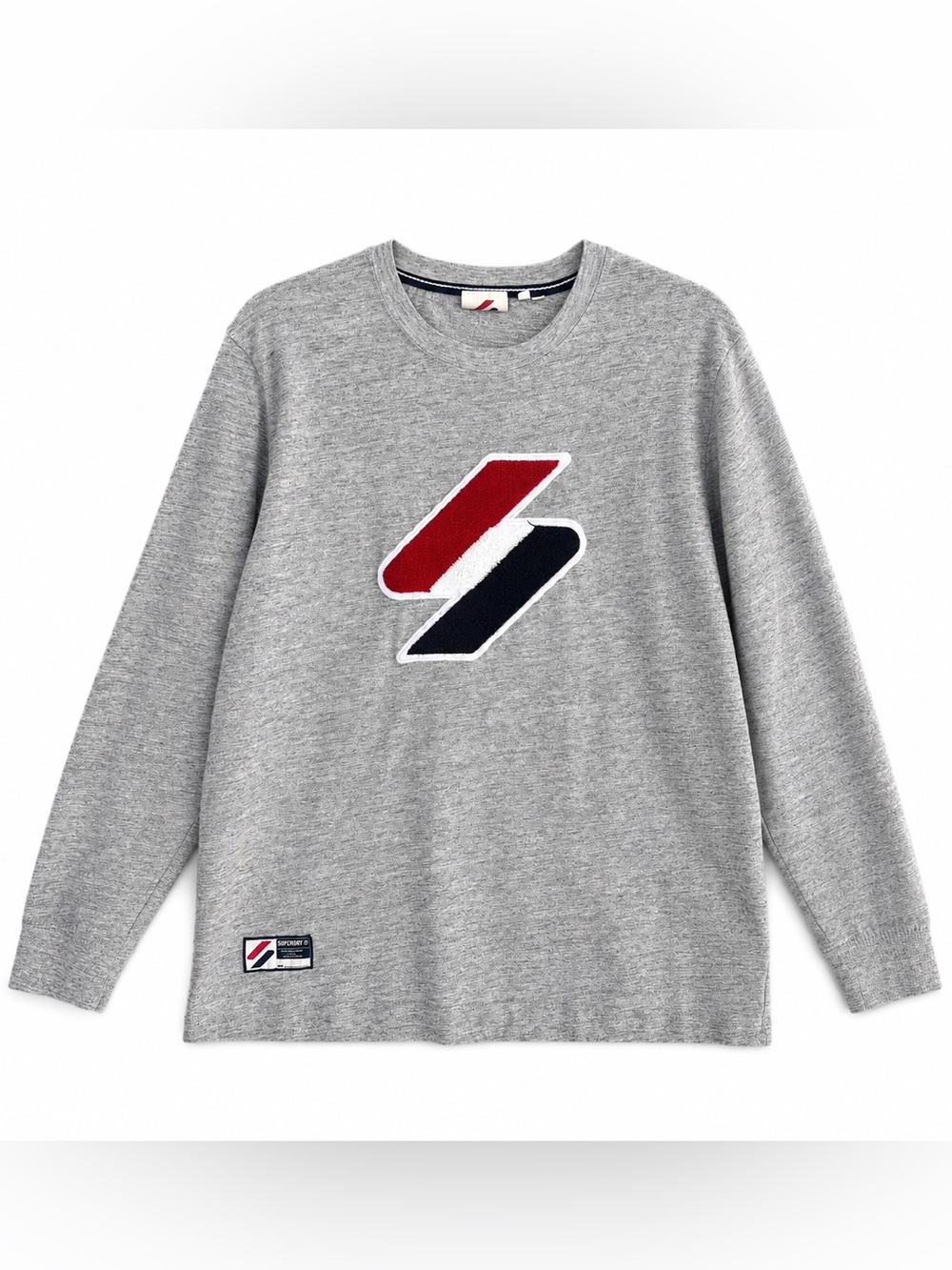Superdry Grey Long Sleeve Tee with Red & Navy Chevron Logo